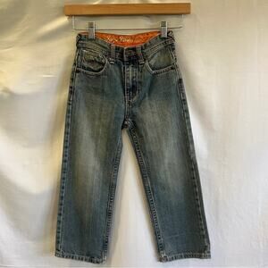 Jinzu Denim Kid Denim Jeans Size 5 Cotton Back Flap Pocket Design Missing Button